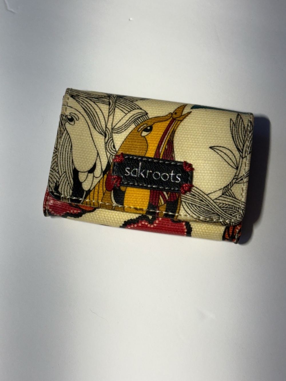 Sakroots Cream Floral & Bird Canvas Wallet with Yellow Accents